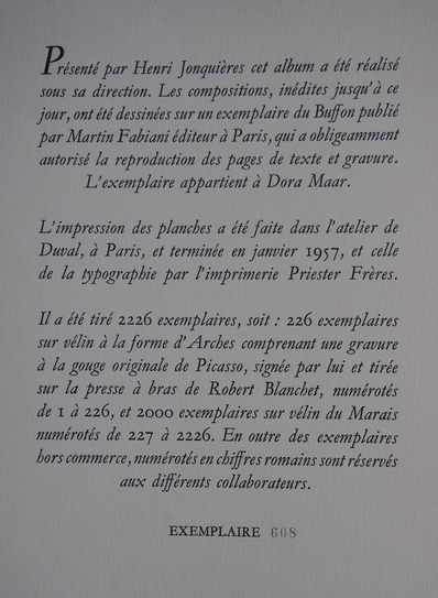 Pablo Picasso - Original Lithograph - En marge du Buffon 1957