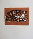 Marmalade Cat Original Woodcut