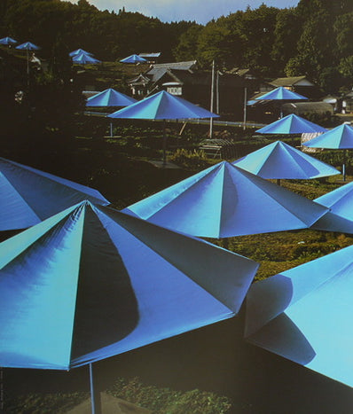 Christo exhibition poster - Blue Umbrellas