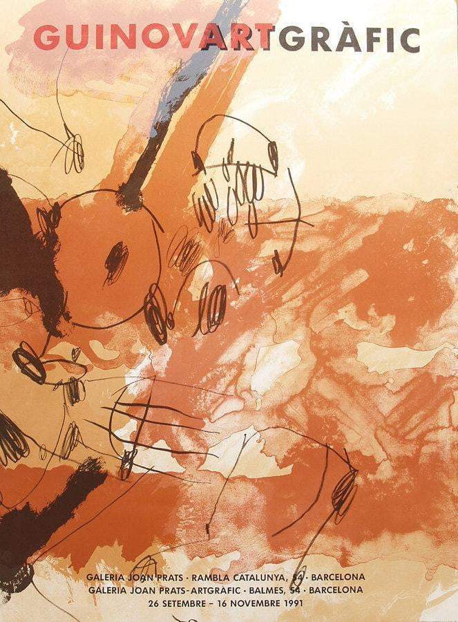 Affiche Originale 1979 De Josep Guinovart - Art Abstrait Vintage Orange/rouge